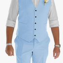 Mens Linen Suit 2 Piece Slim Fit Short Suits Lightweight Prom Tuxedo Vest and Short Pants for Summer Beach Wedding, Size XL