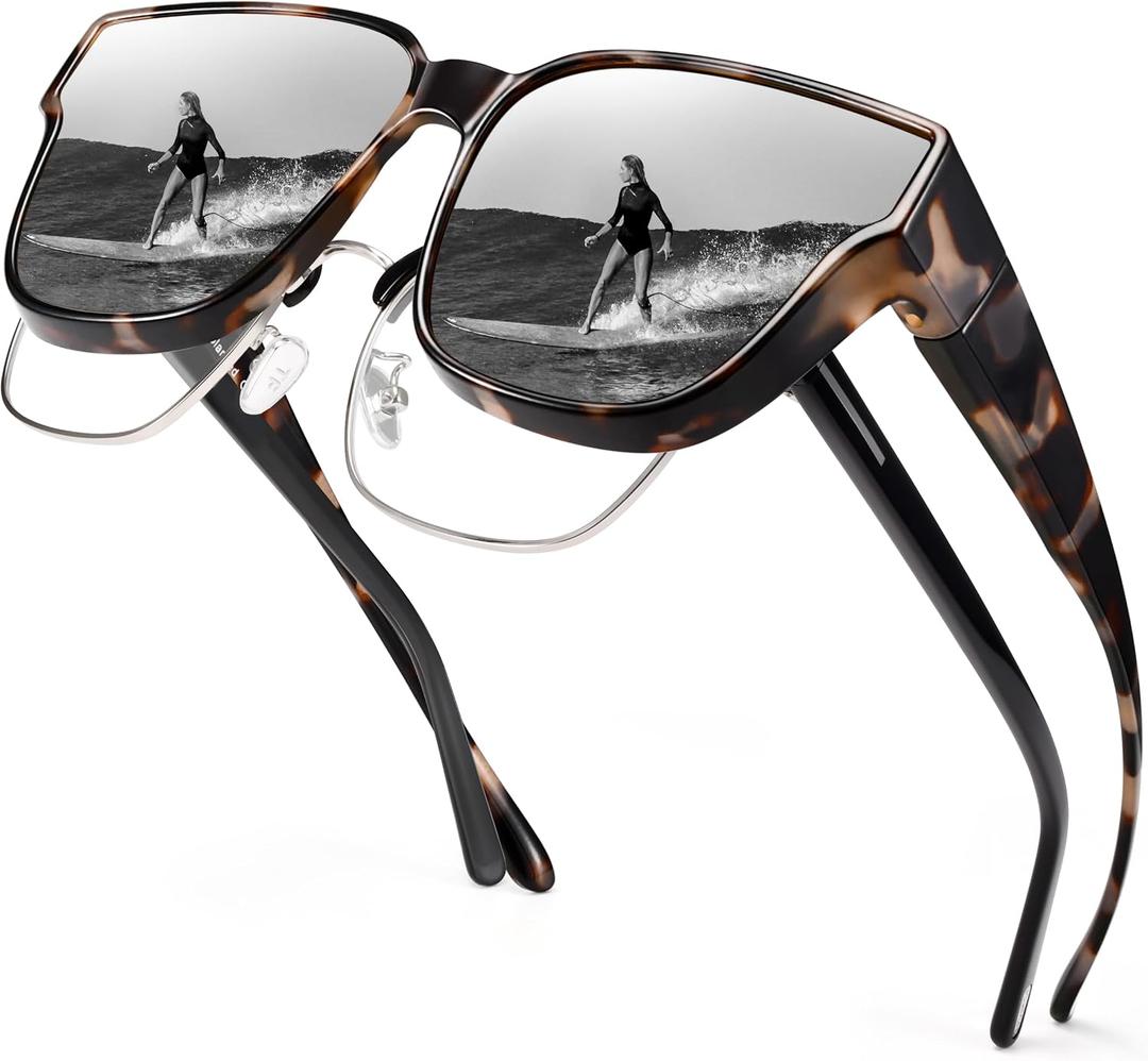 URUMQI Polarized Sunglasses Fit Over Glasses for Women, UV400 Protection Trendy Square Womens Mens Shades Sun Glasses