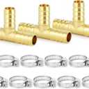 ChillWaves Brass Hose Barb Fittings, Tee 3 way Union Intersection/Splitter Fitting 5/8" Barb x 5/8" Barb x 5/8" Barb with Hose Clamp For Water/Fuel/Air(3-PACK)