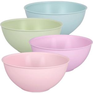 Greentainer 4-Piece Plastic Mixing Bowl Set, 113oz Lightweight Serving Bowls, Large Salad Bowls for Baking,Prepping, Cooking and Serving Food, Dishwasher & Microwave Safe (Pink-10in without lids)