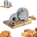 Manual Bread Slicer,Multi-Functional Foldable Hand-Cranked Bread Slicer with Steel Guard Plate and Non-Slip Base Pad Features Adjustable Thickness with Scale Lines for Even slicing Homemade(Gray)