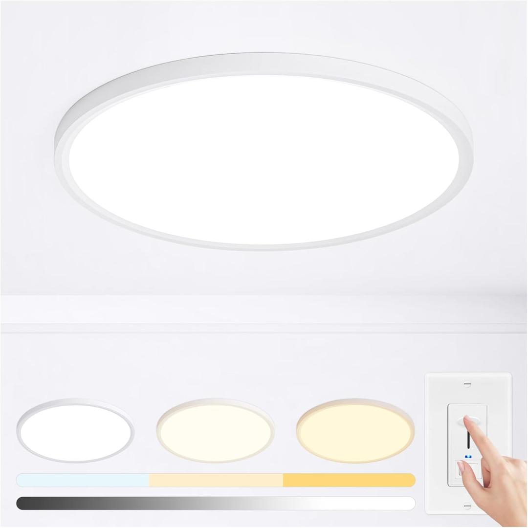 20 inch Led Ceiling Light, Ultra Thin Dimmable Flush Mount Ceiling Light, 3000K/4000K/6500K Selectable Round Ceiling Lamp for Bedroom Kitchen Living Room,White