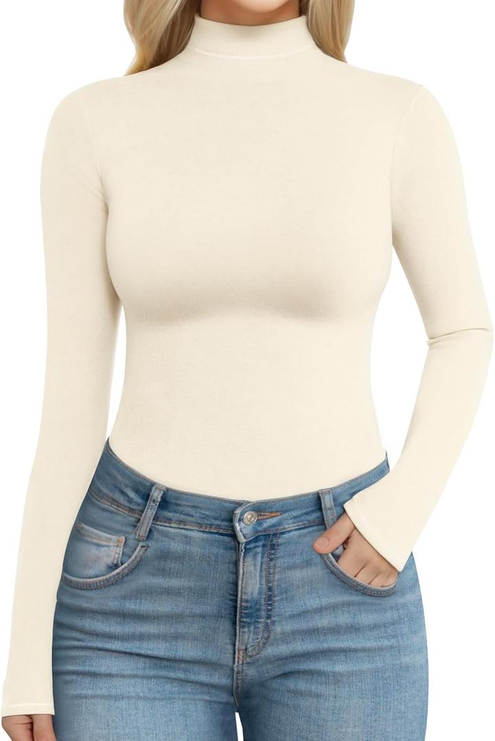 MANGOPOP Women's Mock Turtle Neck Long Sleeve Shirts Fitted Fall Winter Undershirt Tight Tops Slim Fit Basic Tee (Black, XL)