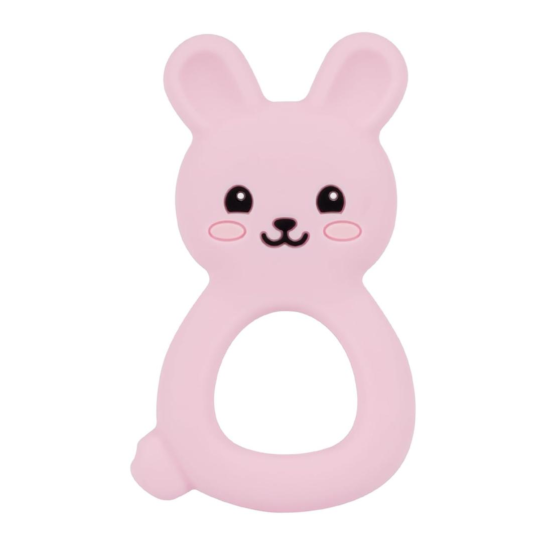 Baby Bunny Teether, Food-Grade Silicone Toy for Infants 024 Months, Easy-Grip Chew Toy with Textured Ears for Sensory Exploration, Freezable & Dishwasher Safe (Pink)