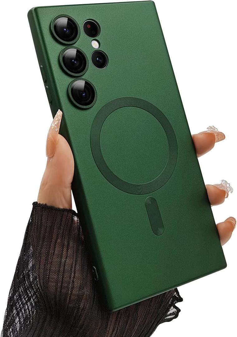 ankofave Magnetic case for Samsung Galaxy S24 Ultra Phone Case for Women/Men, Matte Luxury Soft Metallic Luster Design with Camera Lens Protector, Shockproof Anti-Scratch Phone Case 6.8" -Green