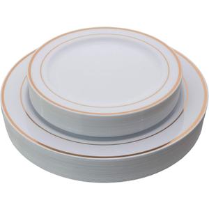 Exquisite Reflective Plastic Plates-60 Peices Premium Heavyweight Plastic Dinnerware (30-10.25" Dinner and 30-7.5" Salad/Dinner) Wedding Like China (Rose Gold)