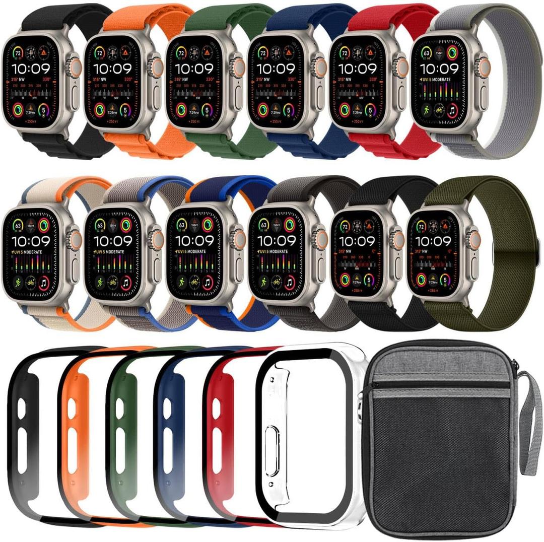 12pack Watch Band and 6pack Watchcase Compatible With Apple Watch Ultra 3 2/Ultra 49mm Bands, Nylon Band Organizer for iWatch Ultra 3 2/Ultra
