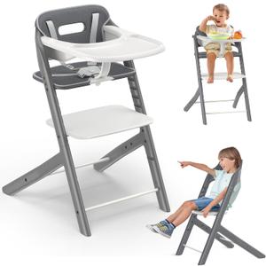 Baby High Chair with Tray, CushionSafety Harness - Adjustable Step Stool and Footrest Heights High Chairs for Babies and Toddlers 6+ Months,Easy to Clean, 200lbs Bearing, Secure & Stable