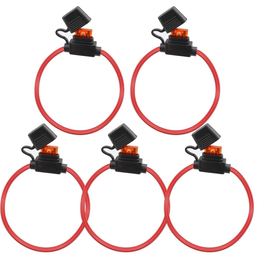 ZOOKOTO 12V 10 Gauge Inline Fuse Holder with 40 AMP ATC Blade Fuses,Tinned Copper Wire Fuse Holder for Car Truck Boat Motorcycle (5pack)
