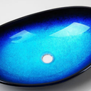 Yanksmart Blue Oval Tempered Glass Hand Painted Sink W/ Waterfall Spout 