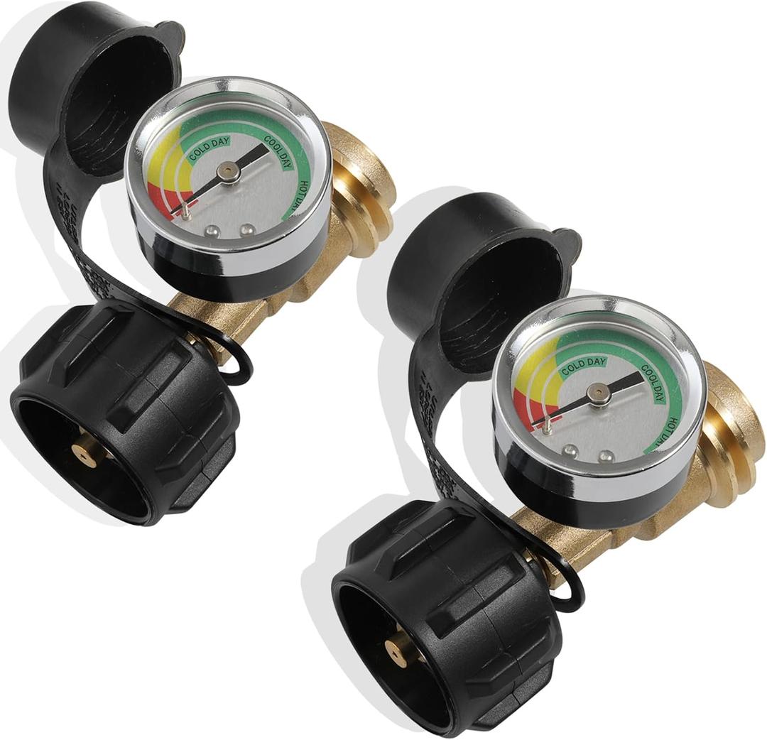 Propane Tank Gauge 2 Pack with Leak Detector Universal LP Gas Level Indicator for 5-40LB Tanks for BBQ Grill RV Camper Heater QCC1 Type 1 Connection