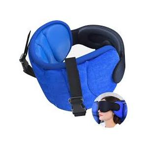 SARISUN Travel Pillow for Airplane, Neck Pillow for Sleeping Travel with Eye Mask, Plane Pillow for Long Flight, Kids Travel Pillow for Car, Road Trip Car Headrest,Stop Bobblehead, Blue