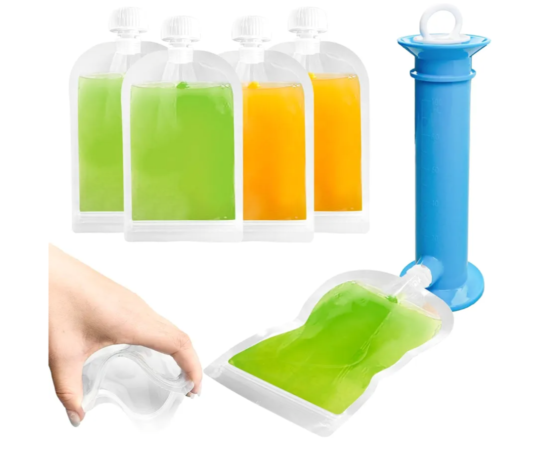 Newmemo 6PCS Reusable Baby Food Pouches Filler Kit Baby Food Pouch Maker for Applesauce Yogurt Smoothie Refillable Fruit Puree Pouch Filling Station Portable Juice Puree Squeezer Storage Bags for Todd