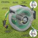 Fevone 100ft Retractable Garden Hose Reel - Heavy Duty Wall Mounted Water Hose with Any-Length Lock & Automatic Rewind, 180 Swivel Bracket, 7-Pattern Nozzle for Yard & Car Washing