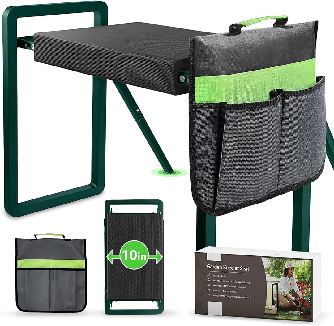 seasky Foldable Garden Kneeling and Seat, Anti-Tipping Garden Bench Widened Thick Soft Kneeling Pad, Heavy Duty Gardening Stool with Garden Tool Bag,Gardening Gift for Women(Without Gloves) (Dark Green)