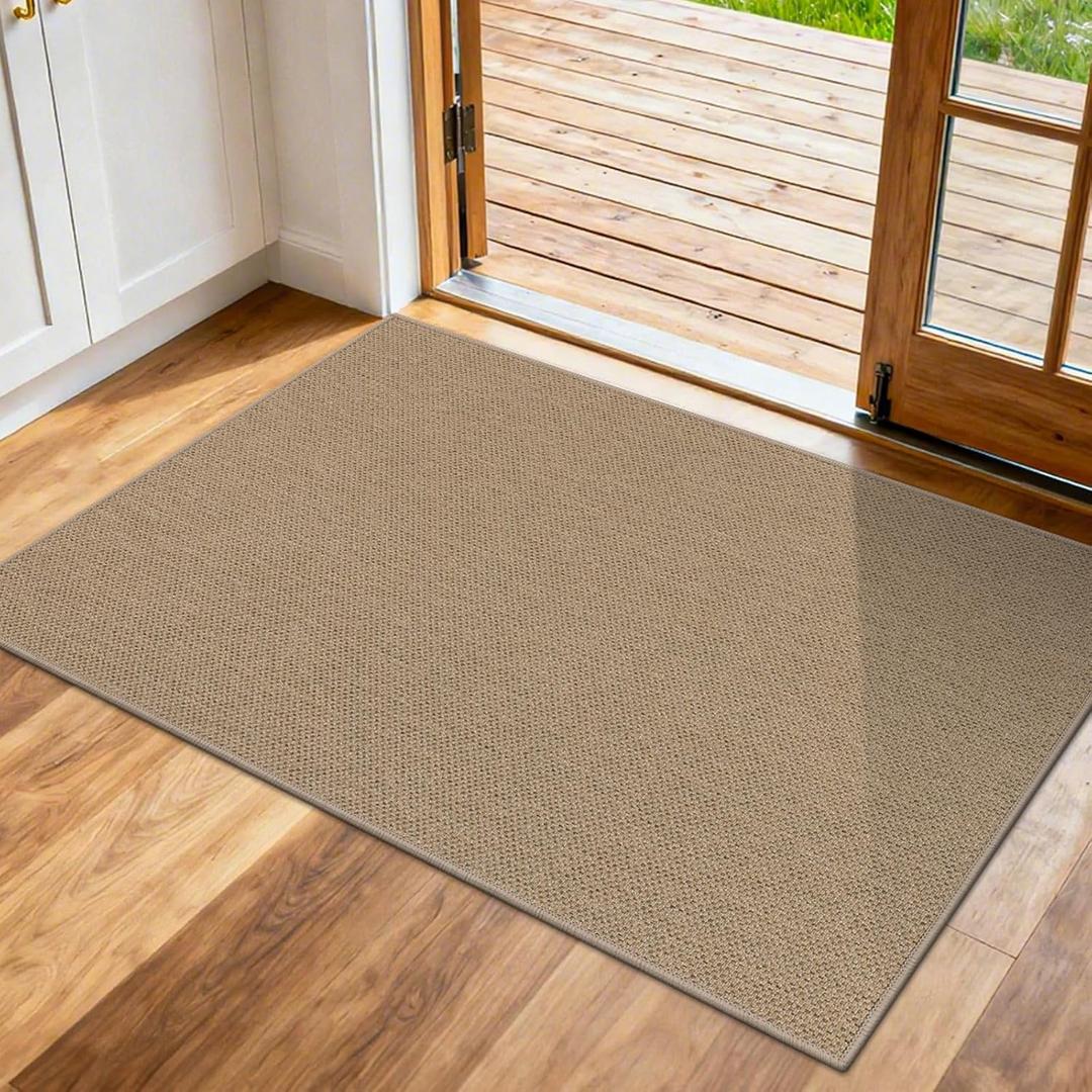 SHACOS Easy Jute 2x3 ft Washable Rug Non Slip Low Pile Woven Texture Durable Farmhouse Rug for Entryway Patio Kitchen Porch Door Mat Indoor Outdoor, Brown