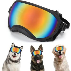 Large Dog Sunglasses, UV Protection Pet Goggles with Adjustable Strap for Large and Medium Dogs (Black Frame&Red Lens)