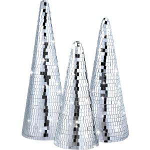 Ceenna 3 Pcs Disco Christmas Decor Cone Tree 13" 11" 9.8" Silver Mirror Christmas Cone Tree 80s 90s Xmas Table Centerpiece Decoration Handmade Shiny Tabletop Xmas Craft Ornament Birthday Home Decor
