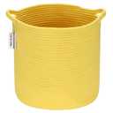 Sea Team Medium Size Cotton Rope Woven Storage Basket with Handles, Laundry Hamper, Trunk Organizer, Clothes Toys Bin for Kid's Room, 14 x 14 inches, Round Open Design, Yellow