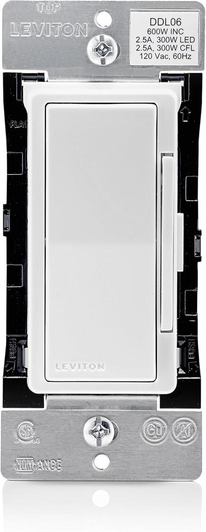 Leviton Decora Digital Dimmer Switch for Dimmable LED, Halogen and Incandescent Bulbs, DDL06-1LZ, White
