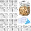Spice Jars, 24 Pack 4oz Small Glass Jars with Airtight Hinged Lid, With 24 Spice Labels & Silicone Funnels, Airtight Glass Jars for Spices, Condiments Herb Seasoning Art Craft Storage