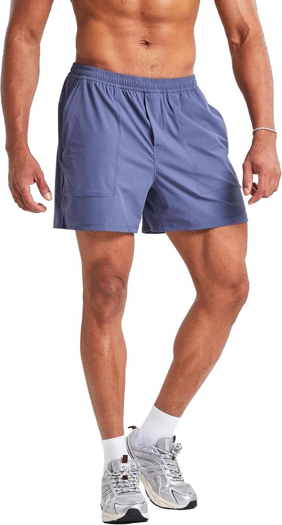 Ouber Men's Athletic Running Shorts Quick Dry Workout Shorts 5" Gym Shorts with Zip Pockets (Blue, XS)