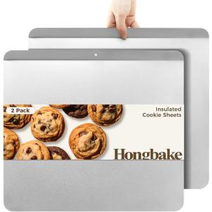 HONGBAKE 2 Pieces Large Flat Cookie Sheet No Edges, Nonstick Insulated Baking Pan, Commercial Oven Trays for Cooking, 16" X 14", Grey