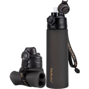 Collapsible Water Bottles 20oz, Leak Proof, BPA-Free, Foldable Silicone Travel Water Bottle with Straw Strap for Cycling, Hiking, Outdoors