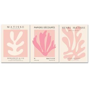 Julaydi Pink Matisse Wall Art Posters Set of 3 Abstract leaf Canvas Prints Minimalist Henri Matisse Painting Modern Pastel Aesthetic Decor Pictures for Living Room Bedroom Bathroom 16x12in Unframed