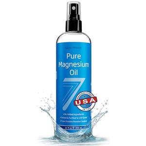 Seven Minerals Pure Magnesium Oil Spray, Big 12oz, USP Grade, Extra Strength, for Feet, Sleep, Muscle Pain & Cramps - Mined in The USA
