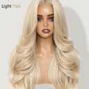 WIGER Layered Blonde Wig with Curtain Bangs Pre Cut Lace Wavy Wigs Light Yaki Glueless Synthetic Honey Blonde Mix Natural Hairline Curly Wig for Women Daily Party Costume Halloween