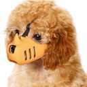 LUCKYPAW Dog Muzzle, Soft Muzzle for Small Medium Dogs Poodle Dachshund, Breathable Silicone Cage Mouth Cover to Prevent Biting and Chewing, Funny Rhino Muzzle with Adjustable Head Strap(Yellow, S)