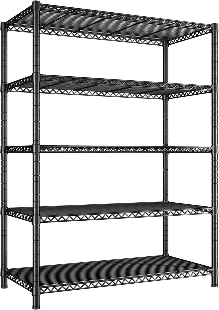 REIBII 5-Shelf Wire Shelving,Storage Shelves Metal Shelves for Storage,72H Adjustable Garage Shelving Heavy Duty Storage Rack Pantry Shelf Kitchen Shelving,72H X36W X14D (Black)