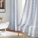 PONY DANCE Navy Blue Sheer Curtains - Semi Sheers Voile Window Curtains Natural Decor Faux Linen Textured with Slub Striped Pattern for Patio Living Room, 50 Wide x 84 Long, 2 PCs