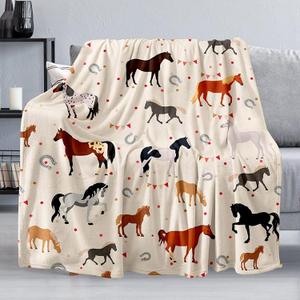Horse Throw Blanket Gift, Soft Warm Fuzzy Plush Blanket, Smooth Cozy Flannel Blanket for Bed/Couch/Camping (80"x60", Cartoon Horse)