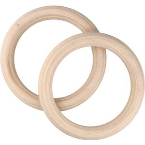 2PCS Gymnastics Rings Birch Wood Gym Rings with Adjustable Straps for Home Gym Training, Workout, Calisthenics, Pull Up, Non-Slip Sweat-Absorbent Exercise (25mm 19cm)