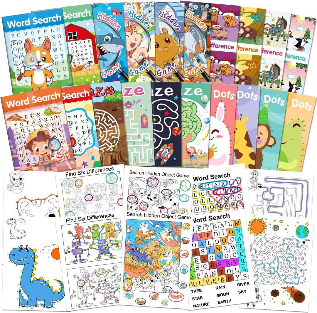 20Pack Small Activity Books for Kids Age 4-8,8-12,Kid Party Favor Gift,Brain Game for Kids Over 280 Different Games fit Classroom Activities,Birthday Goodie Bag Stuffers