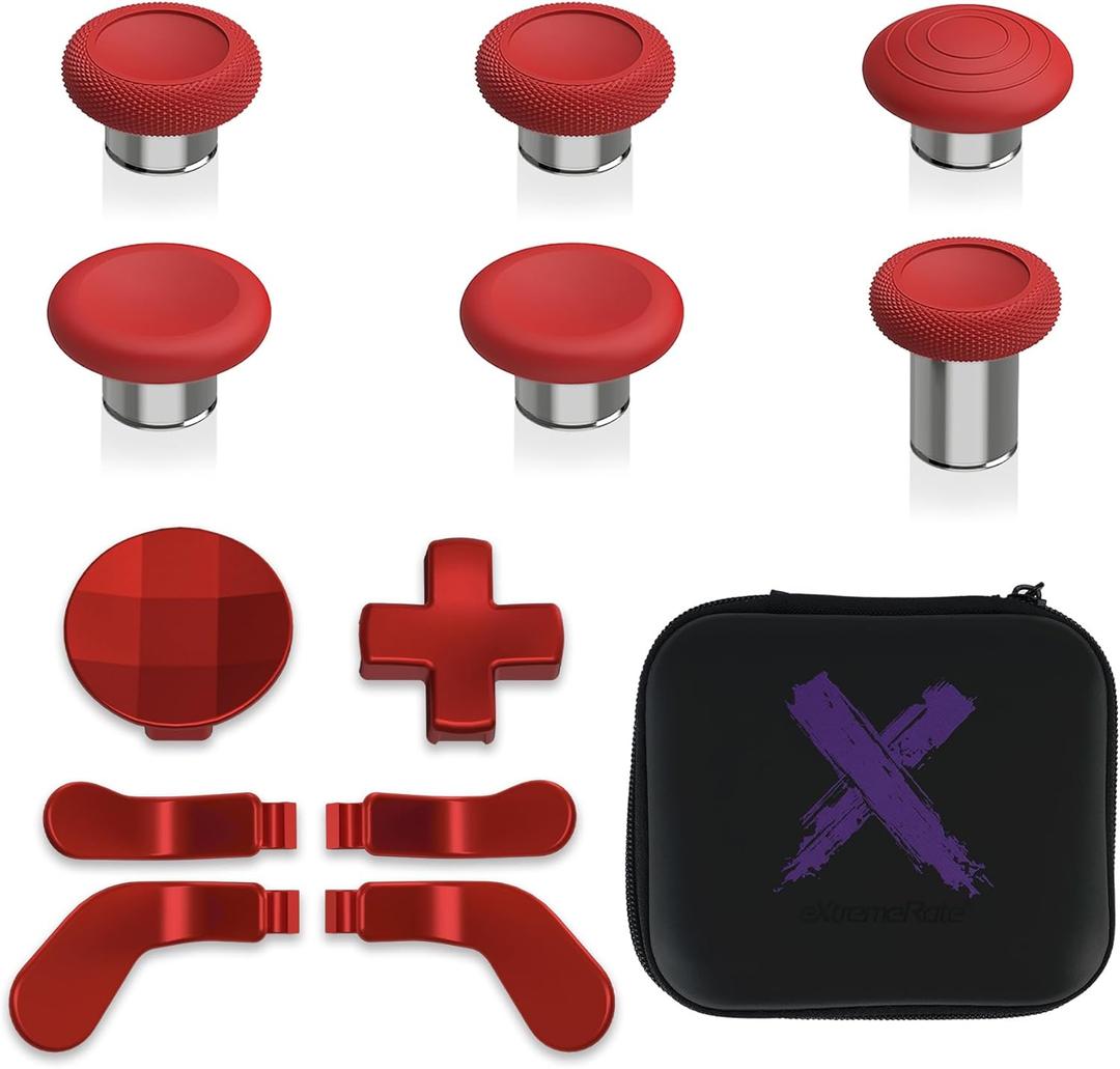 eXtremeRate 13 in 1 Component Pack Kit for Xbox Elite Series 2 Controller, 6 Metal Thumbsticks & Tool, 2 D-Pads, 4 Paddles for Xbox Elite Series 2 Core Controller - Scarlet Red & Metallic Silver