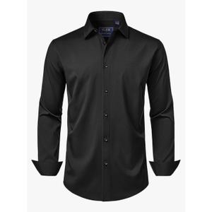 Men's Dress Shirts Stretch Long Sleeve Formal Shirt Solid Business Casual Button Down Shirts for Wedding Prom, L