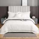eBeddy Linens Egyptian Cotton Super King Plus 120x120 Size White Duvet Cover Set with Zipper Closer & 7 Corner Ties Soft Cozy 1 Comforter Cover and 2 Pillow Shams Durable Stitch, White Solid
