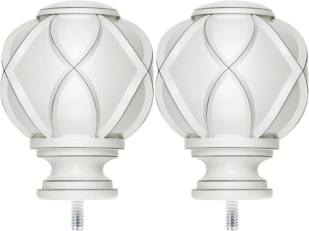 KAMANINA Netted Texture Replacement Finials for 1 inch curtain rods, M6 Standard Screw Drapery Rod Finials, Set of 2, Retro White.