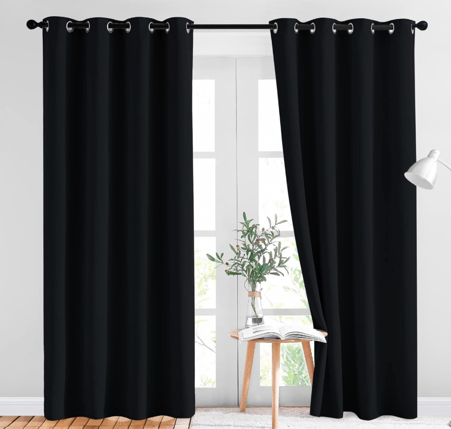 NICETOWN Black Out Curtains for Bedroom 84 inches Long - Light Reducing Thermal Insulated Solid Grommet Curtains/Panels/Drapes for Living Room (Set of 2, W52 x L84)