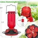 FEED GARDEN Glass Hummingbird Feeder, 16oz Outdoor Hanging Bird Feeder with Ant Moat, 4 Bee-Proof Feeding Ports, 360 Perch, Leak-Proof, Red