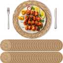 Set of 60 Round Woven Placemats 13.8 Inches Bulrush Placemats Natural Hand-Woven Boho Rattan Placemat Wicker Table Mats Farmhouse Weave Place Mats for Home Dining