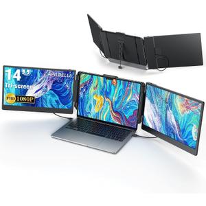 14" Triple Laptop Screen Extender, 1080P FHD for Laptops, USB C, HDMI, Monitor Extender Plug-Play Triple Display for Mac/Windows