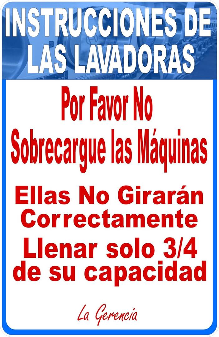 Spanish Washing Machine Instructions Do Not Overload Sign Metal Sign 12X8 Inches