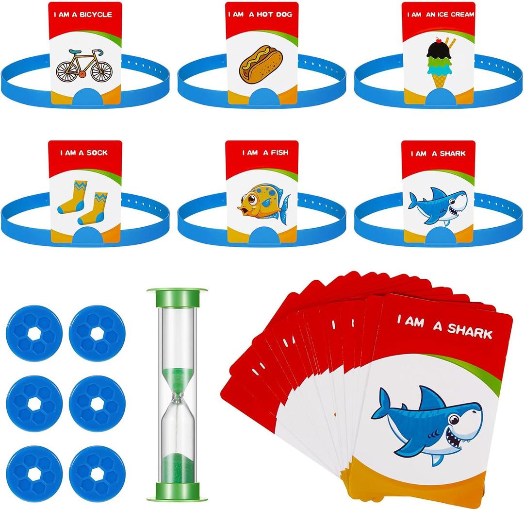 Sumind Headband Game Fun Heads Up Guessing Game Quick Question Cards Set Includes Headbands, Picture Cards, Scoring Coins, Sand Clock(Cute Style)