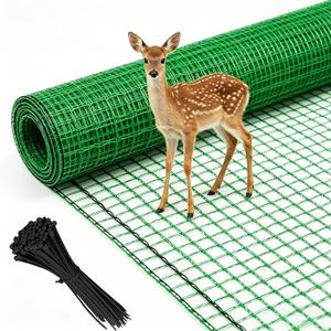 6.6x50ft Plastic Mesh Fence with Reinforced Double Black Edges, Heavy Duty Deer Fencing and Garden Netting Animal Barrier, 0.4in Square Mesh Safety Fence for Yard, Poultry and Plant Protection
