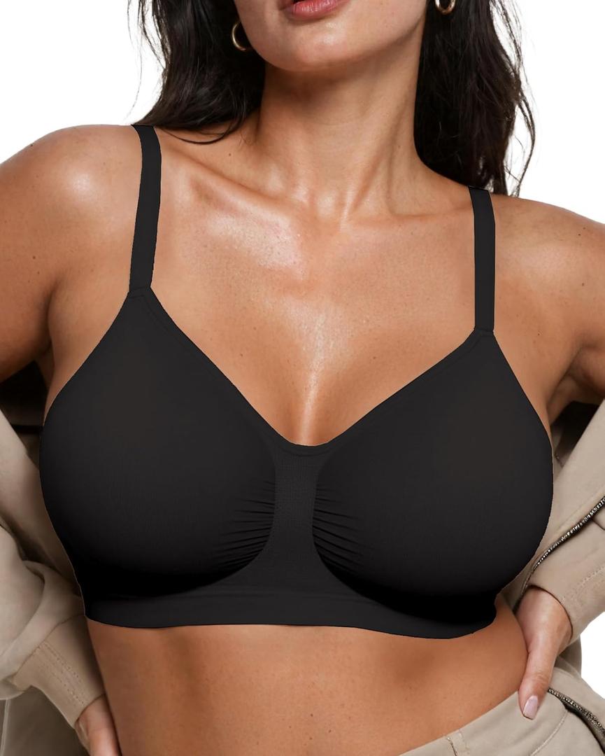 OEAK Bralettes for Women No Padding Comfortable Wireless Bras Seamless Bralette No Underwire Bra Cute Everyday Tshirt Bras (Black)