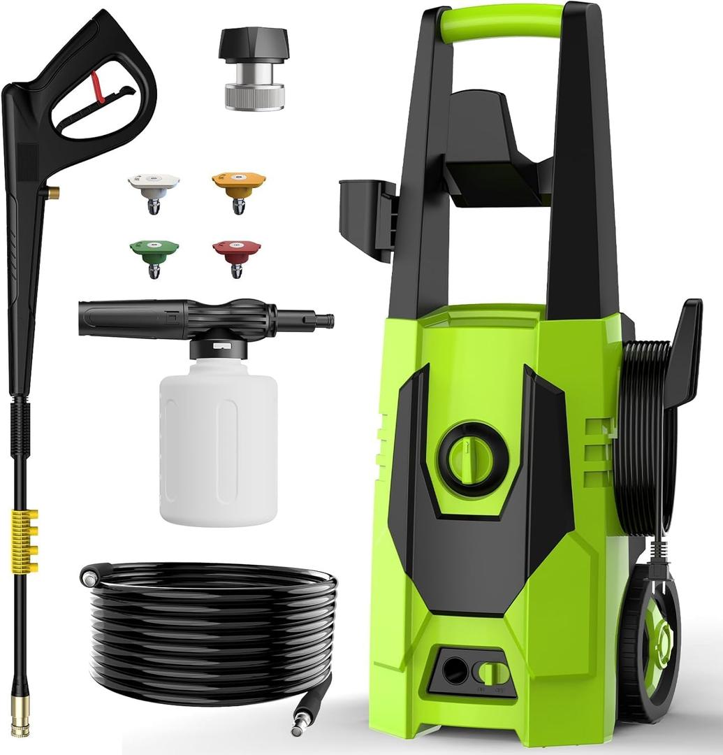 AgiiMan Electric Pressure Washer - 5000PSI Max 3.6GPM Power Washer with 35FT Power Cord, 20FT Hose, Soap Tank, High Pressure Washer Electric Powerd Car Cleaning for Garden, Patios, Yard, Green